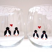 Penguins in Love Stemless Wine Glasses