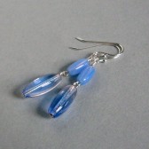 Iridescent Blue Glass and Sterling Silver Earrings