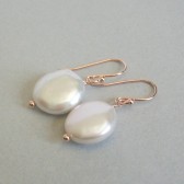 Ivory Freshwater Coin Pearl and 14K Rose Gold Plated Dangle Earrings