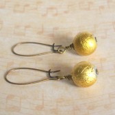 Metallic Gold Glass and Brass Dangle Earrings