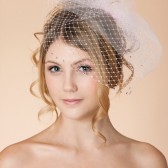Pink Blush Double Layer Birdcage Veil with Pink Swarovski Rhinestones