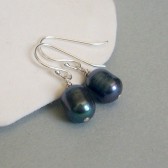 Peacock Freshwater Pearl and Sterling Silver Dangle Earrings