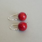 Red Sponge Coral and Sterling Silver Dangle Earrings 
