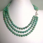 Rejuvenate Blue Green Magnesite and Sterling Silve Triple Strand Necklace