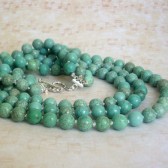 Rejuvenate Blue Green Magnesite and Sterling Silve Triple Strand Necklace