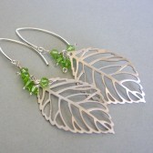 Light Green Swarovski Crystal, White Gold Plated, and Silver Filled Statement Earrings
