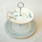 Blue Roses Cake Plate Cupcake Stand