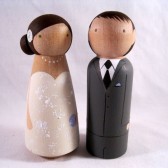 Custom Wood Peg Doll Wedding Cake Topper