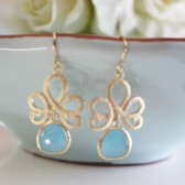Gold Lotus Blue Earrings