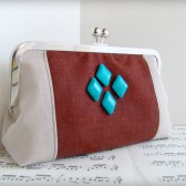 Linen clutch with turquoise beads