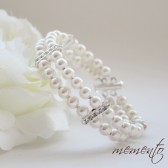 Emma Swarovski Pearls and Rhinestones Bracelet by Mauve Binchely / Two Strand Bridal Cuff / Weddings Jewelry
