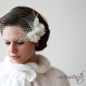 Adele Mini Ivory Birdcage / Bandeau Style / Blusher Veil with Silk Organza Flower and Swarovski Elements by Mauve Binchely / Weddings