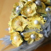 Yellow and Gray Feather and paper Flower Bouquet