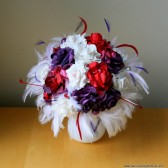 Purple, Red and White Paper Flower and Feather Bouquet