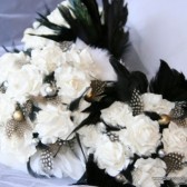 Black and White Paper Flower Bouquet with Spotted Feather Accents