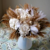 Brown and White Feather and Flower Bouquet