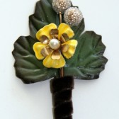 Yellow Vintage Flower Corsage Pin Boutonniere