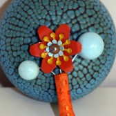 Retro Vintage Style Boutonniere Broach with Orange Metal Flower