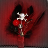 Pirate Wedding Boutonniere - Red and Black with Skull and Sword