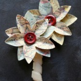 White Map Paper Flower Boutonniere