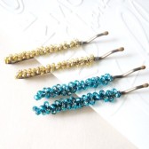 Amber gold or teal beaded bobby pins handmade for holidays party