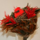 Red Love Bird and Nest Bouquet