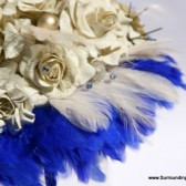 Yellow Paper Flower Bouquet with Royal Blue Feather Accents