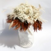 Ivory Paper Flower Bouquet with Natural Feather Accents