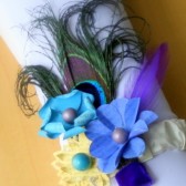 Blue and Yellow Peacock Feather Corsage