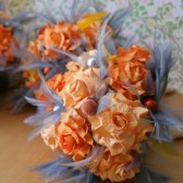 Orange and Gray Paper Flower and Feather Bouquet