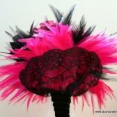 Hot Pink and Black Feather and Lace Bouquet