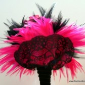 Hot Pink and Black Feather and Lace Bouquet