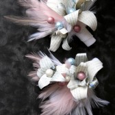 Pale Pink and Blue Feather and Paper Flower Corsage