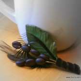 Coffee Bean and Feather Boutonniere