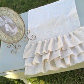 Triple Ruffle White Burlap Table Runner