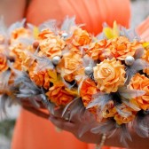 Orange and Gray Paper Flower and Feather Bouquet