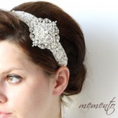 Tasha Swarovski Elements Ribbon Headband by Mauve Binchely / Hand Beaded over Ivory Lace / Bridal Hair Accessories / Weddings / Vintage look