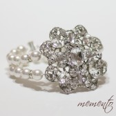 Madeline Swarovski Pearls Bracelet with with Swarovski Rhinestones Flower Accent by Mauve Binchely / Bridal Jewelry / Wedding Accessories