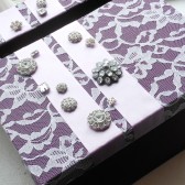 vintage lace wedding card box with rhinestones plum
