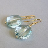 Pale Aqua Coin and 14K Yellow Gold Plated Earrings
