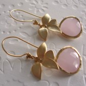 gold bezeled pink glass earrings