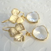 3 leaves and crystal earrings