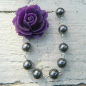 Purple Rose and Grey Pearl Asymmetrical Necklace