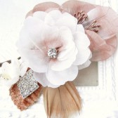 Vintage Latte Flower and Rhinestone Fascinator