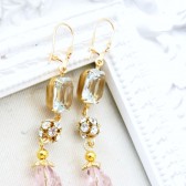 Vintage Rhinestone & Pink Glass Earrings