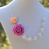 Lavender Rose and Peach Rose Asymmetrical Pearl Necklace