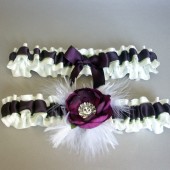 Plum, Sage and Ivory Satin Garter Set