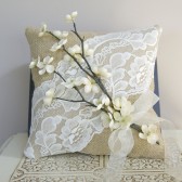 Rustic Ring Bearer Pillow with Ivory Flower Details