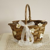 Wicker Flower Girl Basket with Ivory Flower Details