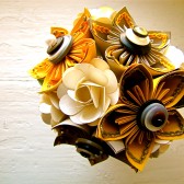 Yellow, Grey and White Kusudama and Rose Paper Flower Bouquet